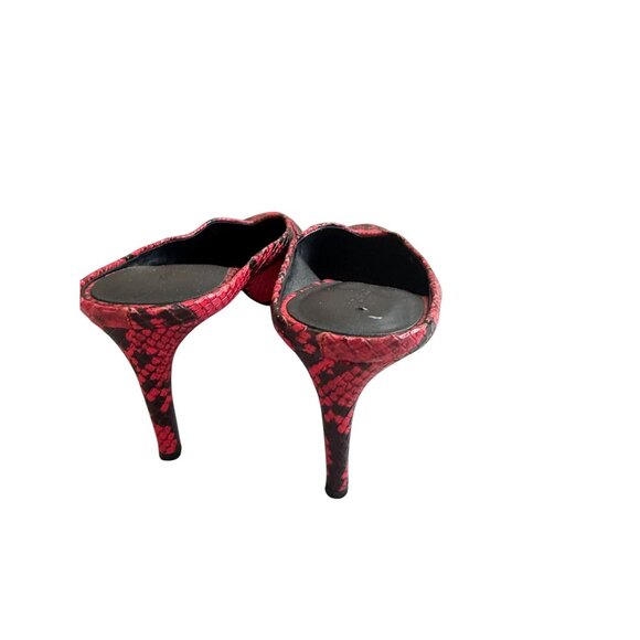 REBECCA MINKOFF Red Black Snake Print Mules Heels Size 7 - Picture 4 of 7